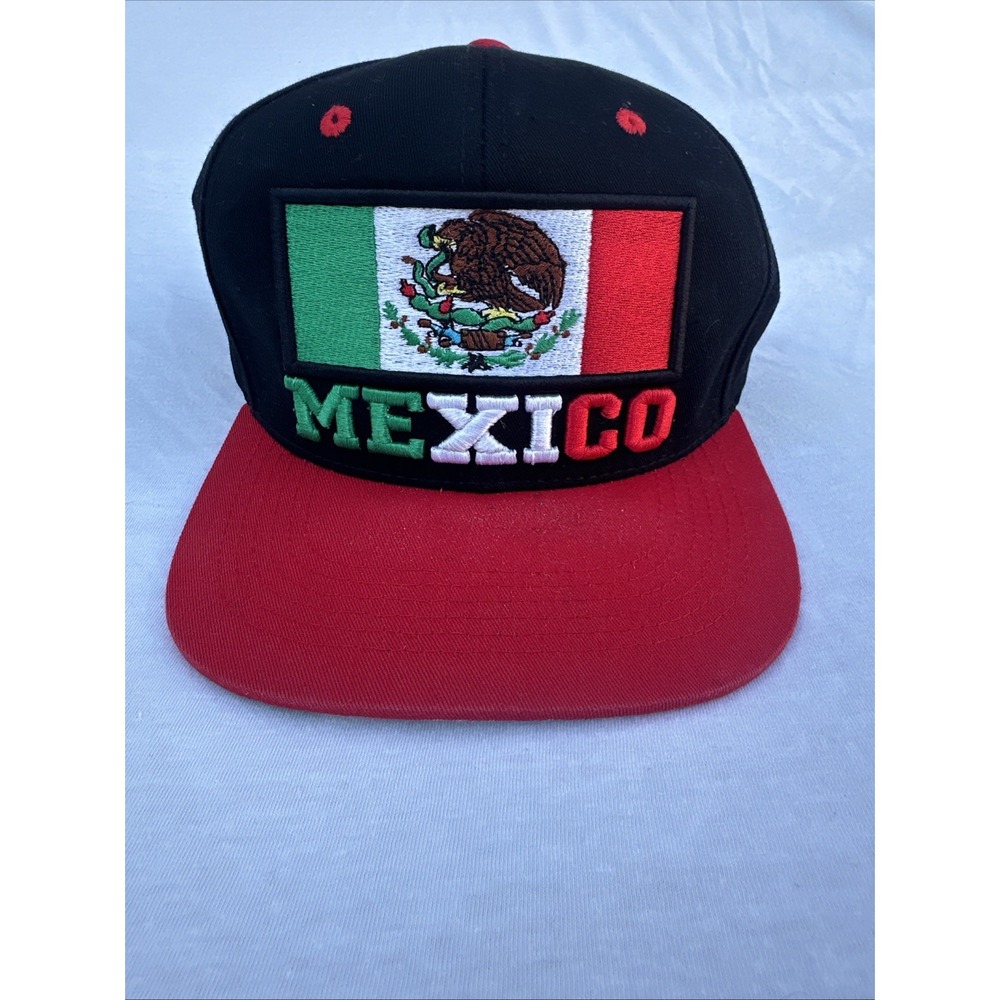 Mexico Wynn Headwear Embroidered Snap Back Adjustable Hat Black/Red Brim